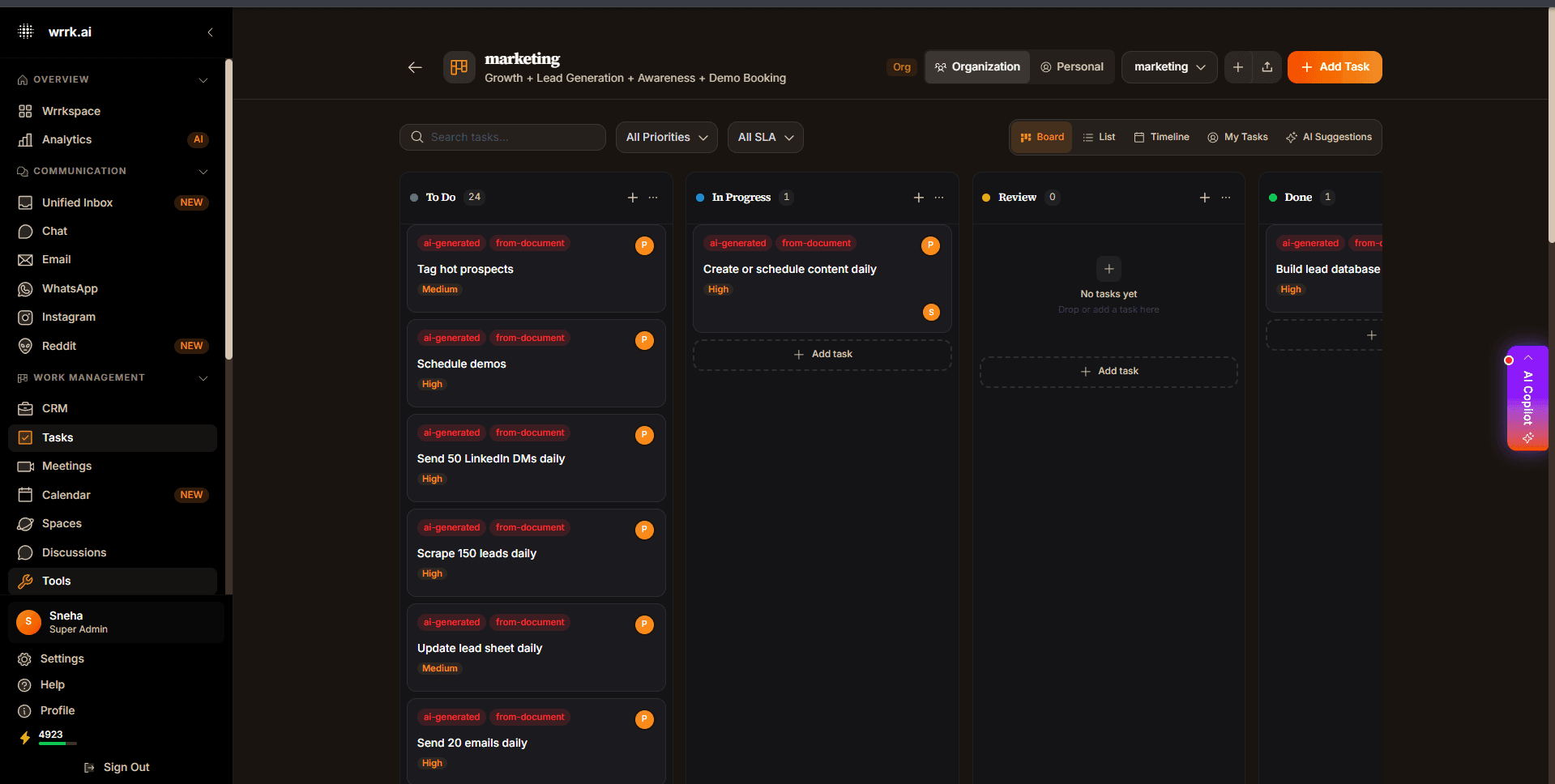 WRRK.ai Tasks & Projects