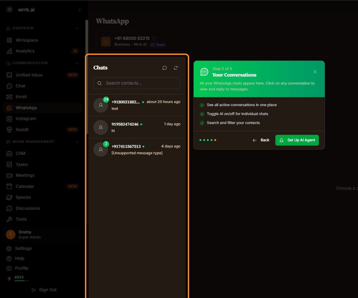 WRRK.ai WhatsApp — AI-powered conversations with autonomous actions