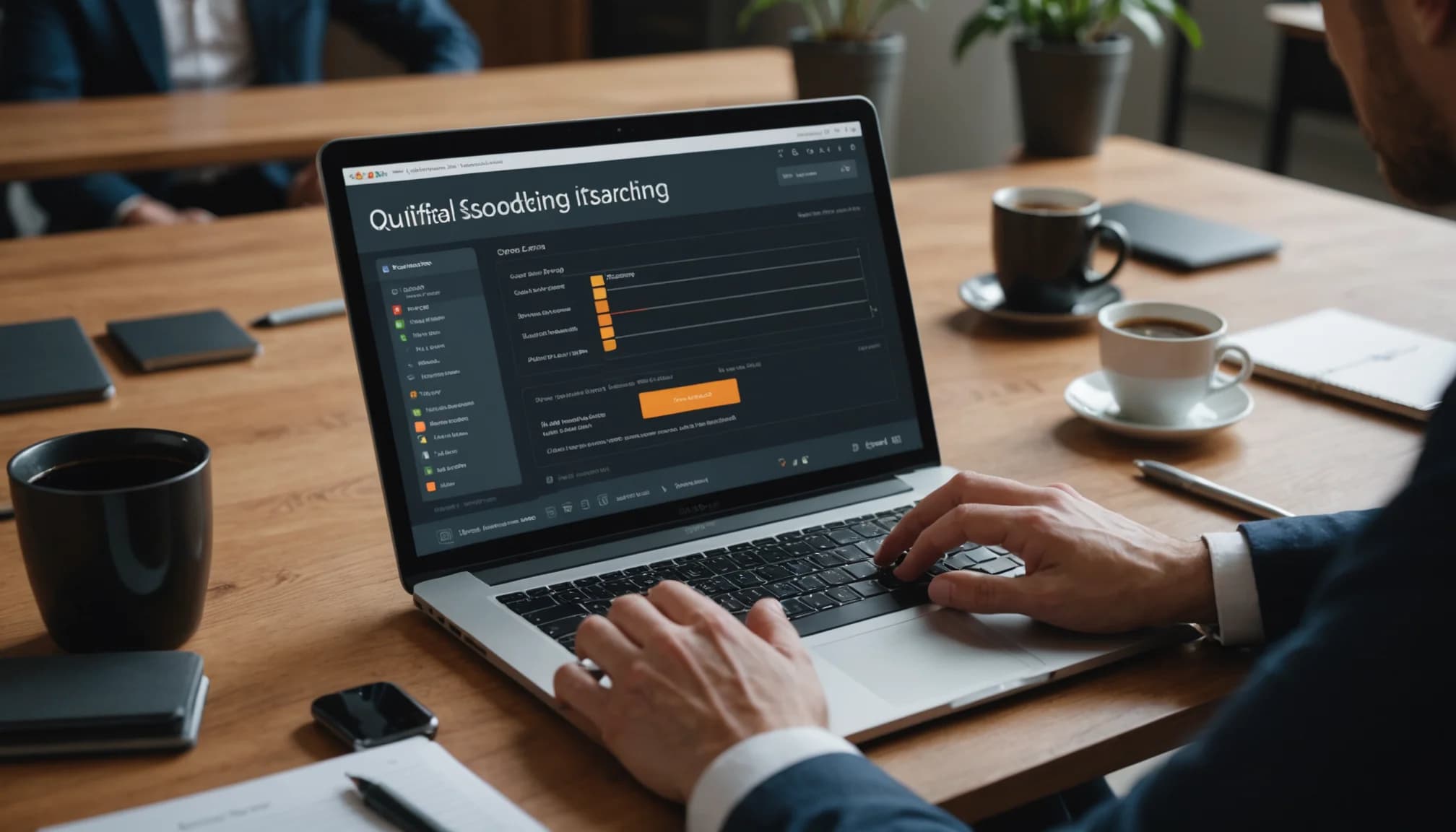 Person using a lead scoring interface on laptop to qualify prospects for AI prospecting