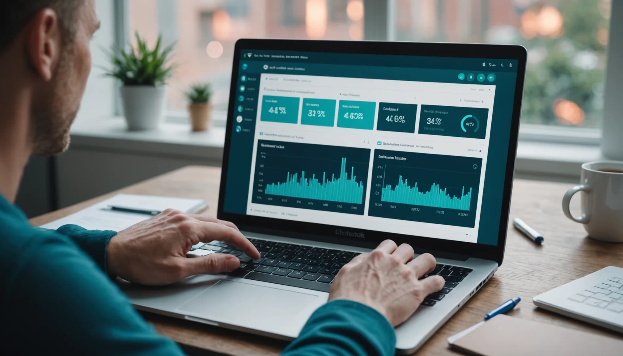 Laptop dashboard showing customer retention metrics and churn analytics for SaaS businesses.