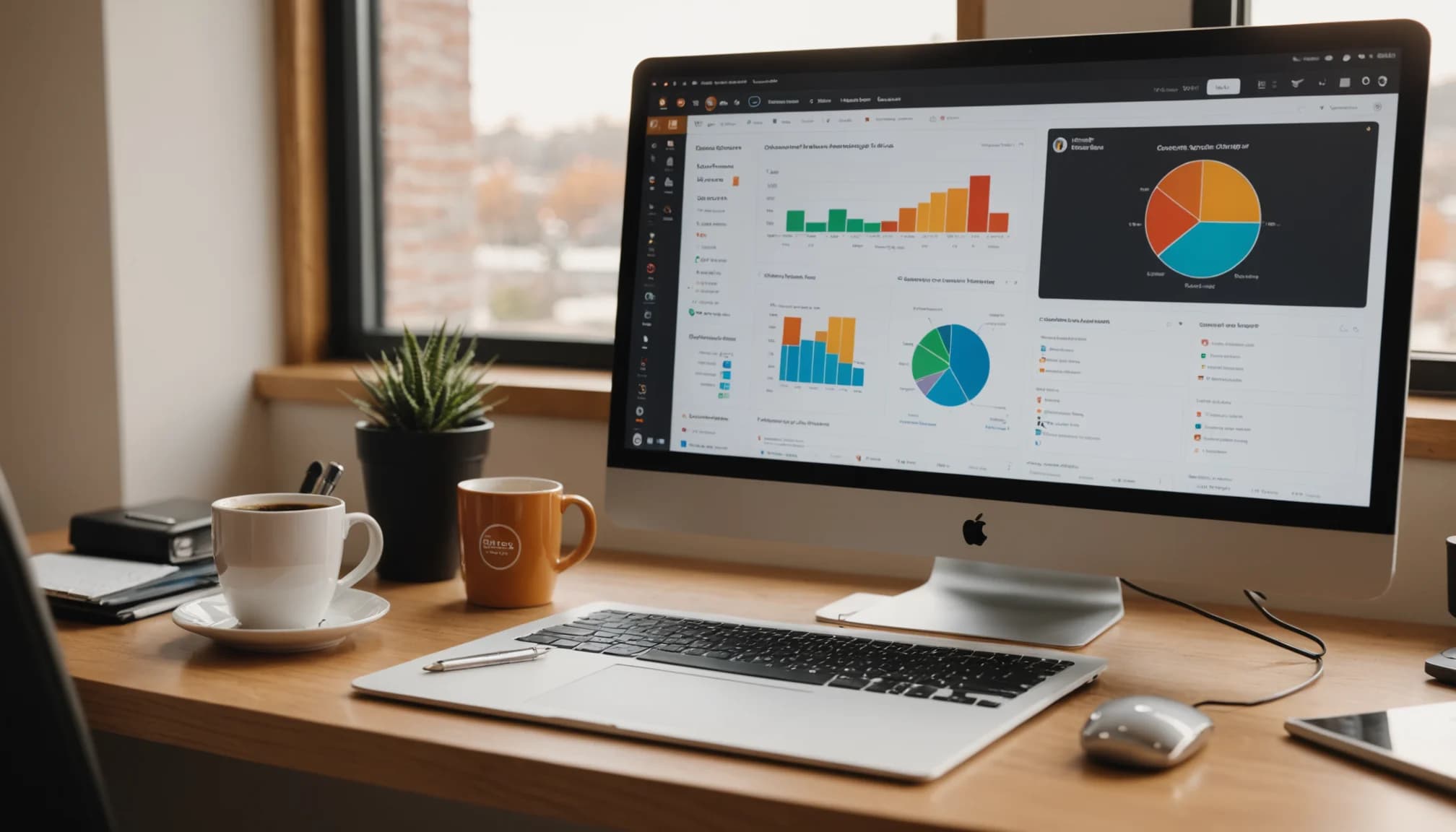 Customer success manager reviewing customer retention data and health score on a desk workspace.