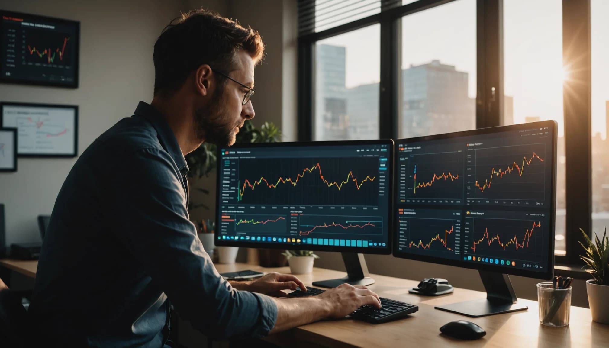 Business owner reviewing customer service first response time benchmarks and performance trends on a computer dashboard