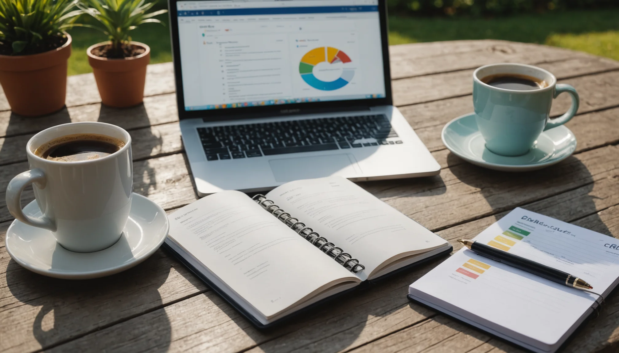 CRM interface with prospect records and intent data flags visible on laptop screen
