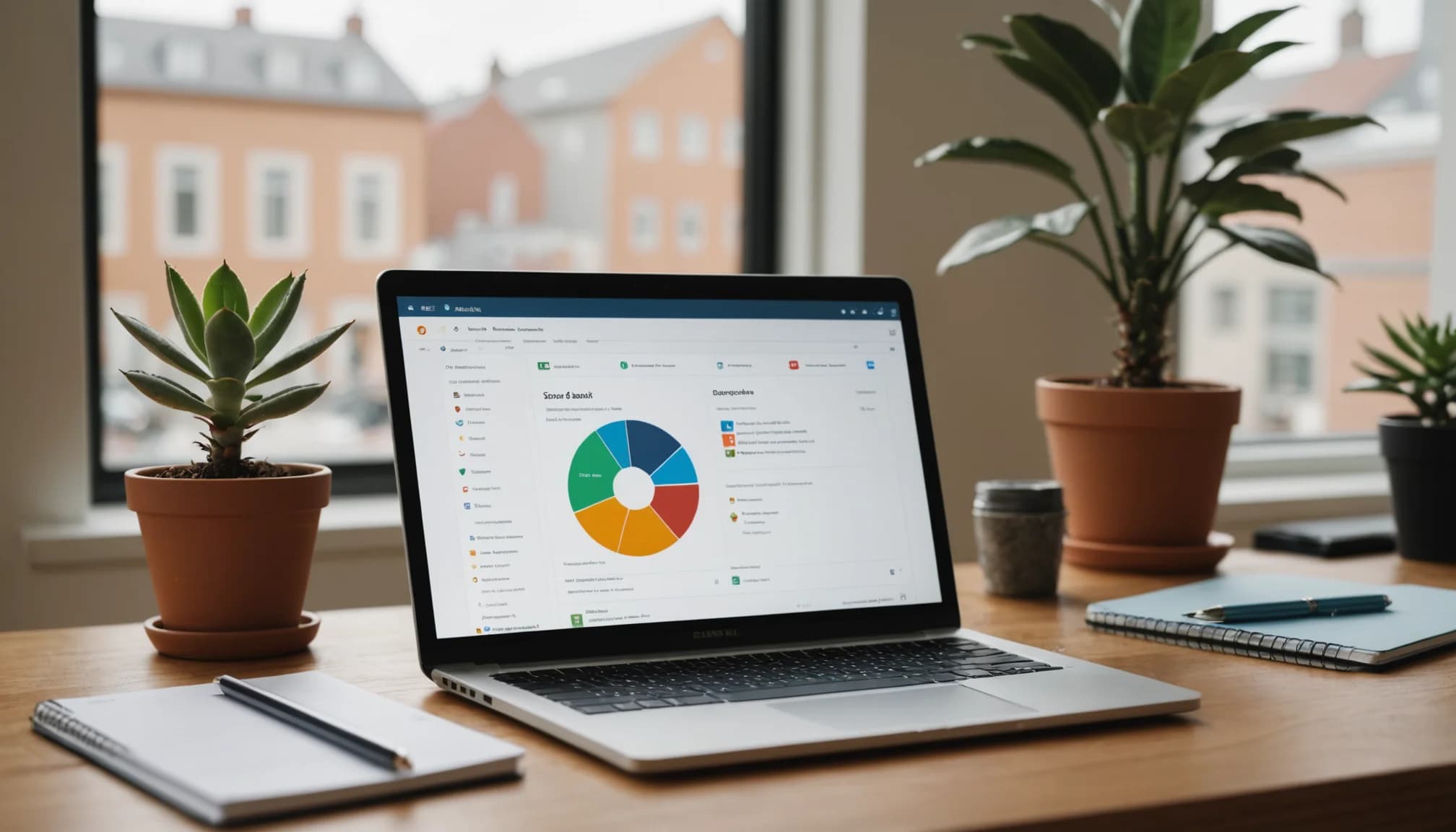 Laptop screen showing a unified CRM dashboard combining email marketing and customer relationship management features