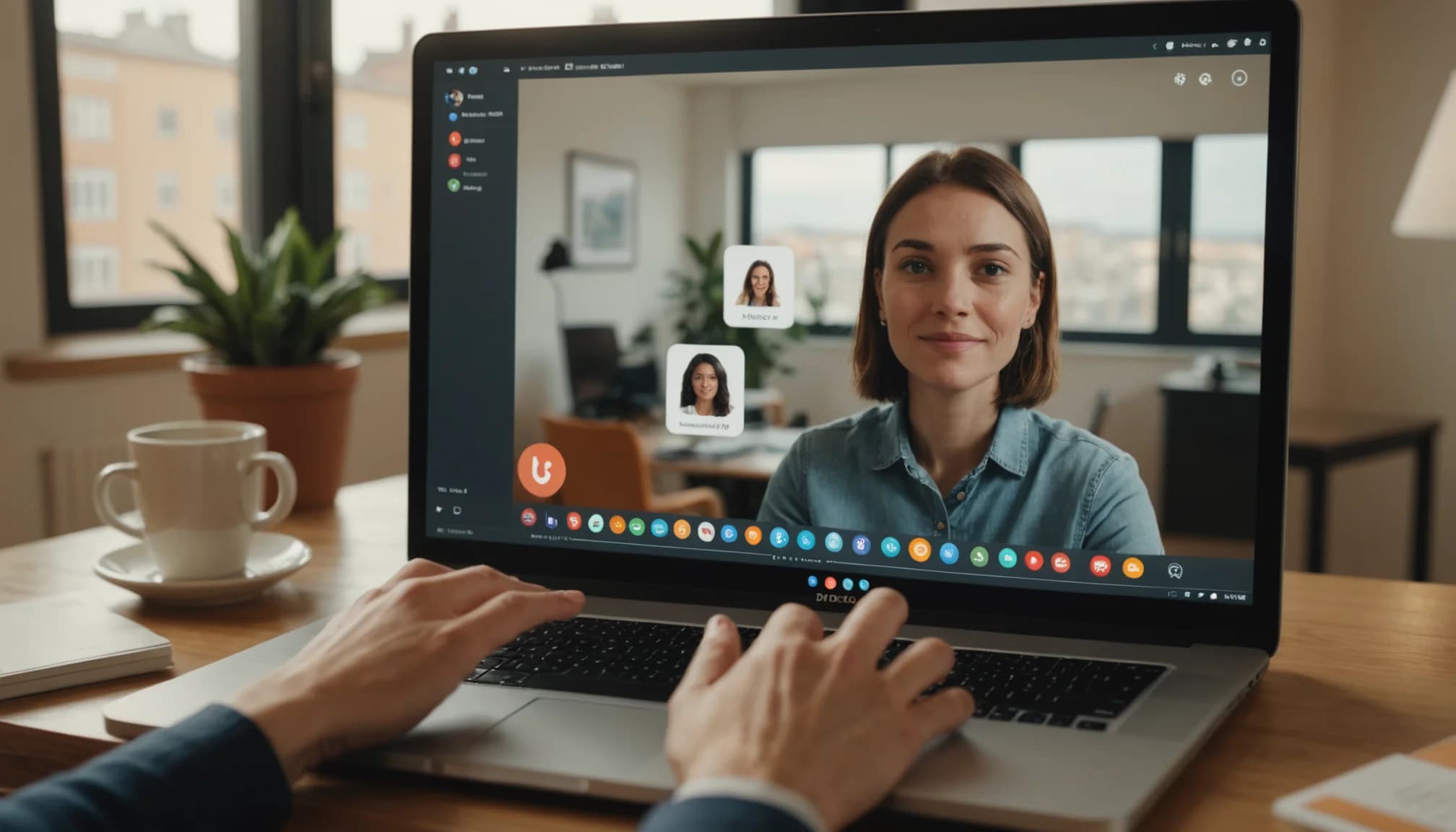 Video call with floating AI icons capturing and automating meeting notes in real time.