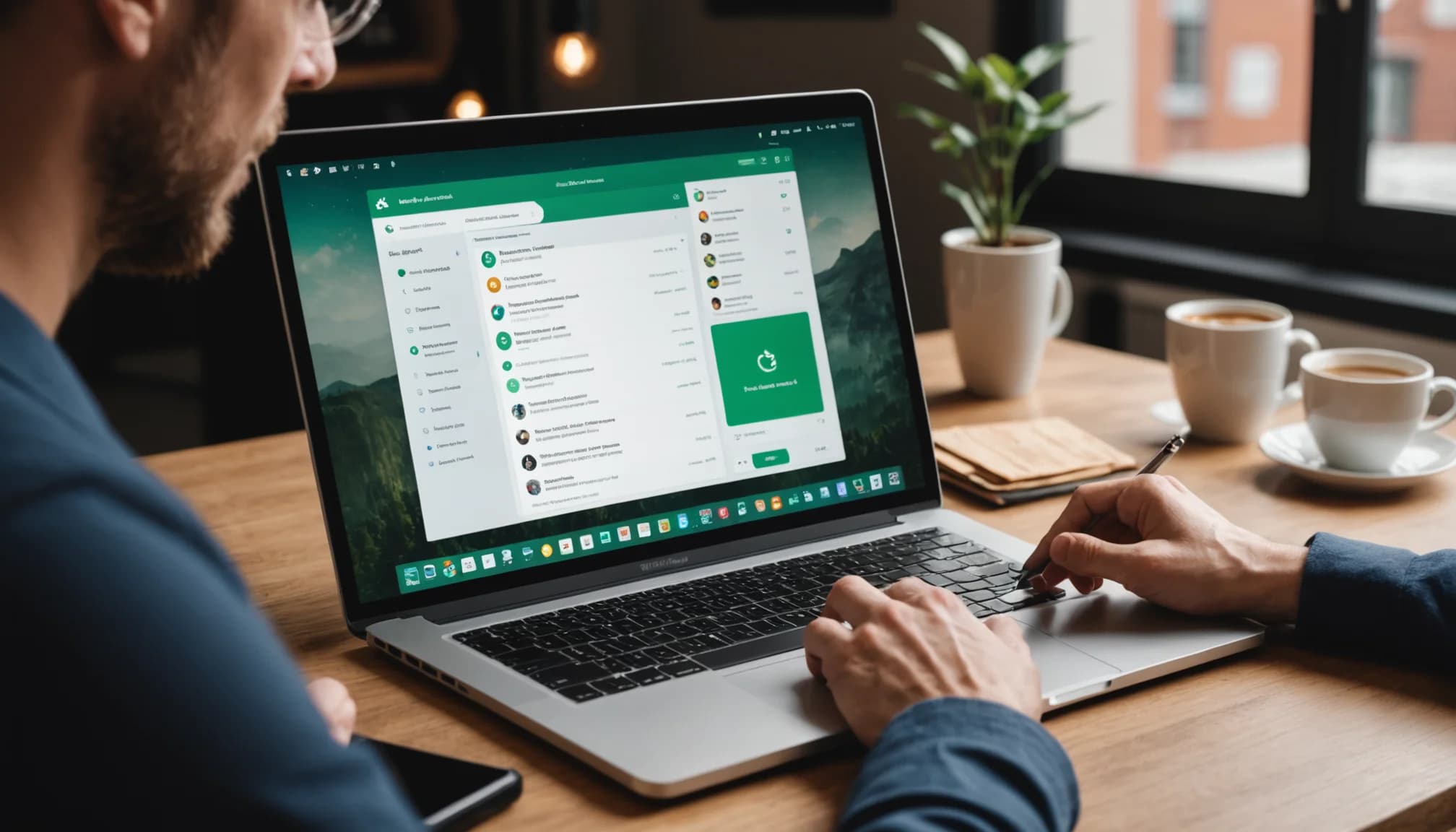 An integrated small business software stack displayed on laptop screen showing CRM, email, and messaging unified in one workspace dashboard.