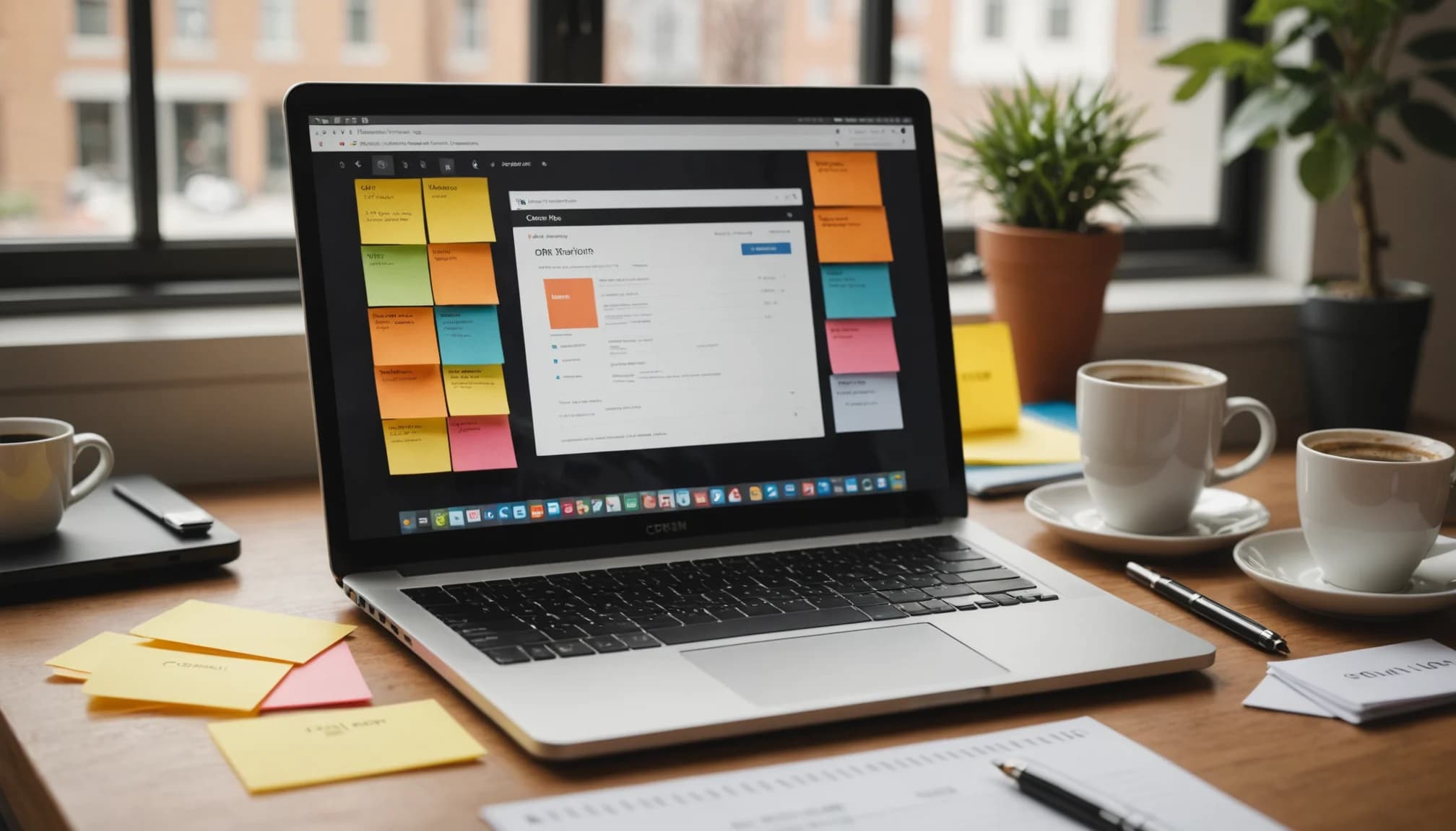 Laptop displaying unified CRM dashboard with faded tool icons being consolidated, representing tool consolidation for teams.