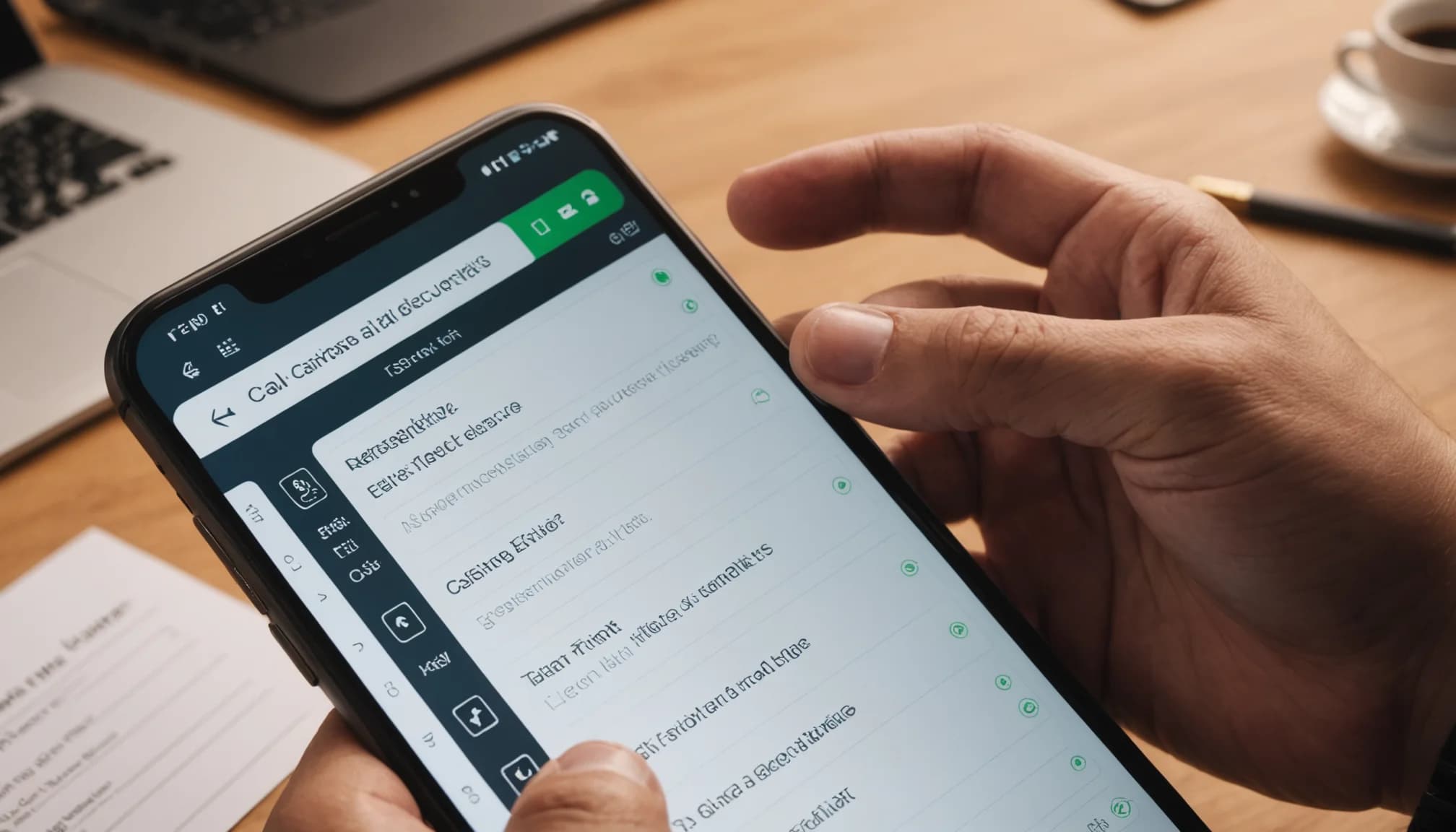 Smartphone showing real-time AI call qualification form and transcript during voice AI business call