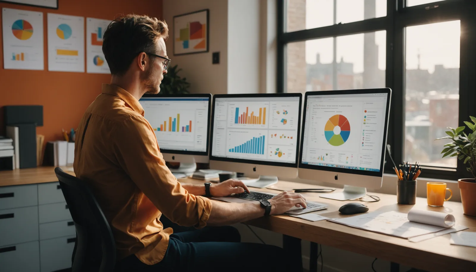 Small business owner reviewing workflow automation processes on laptop screen with organized task