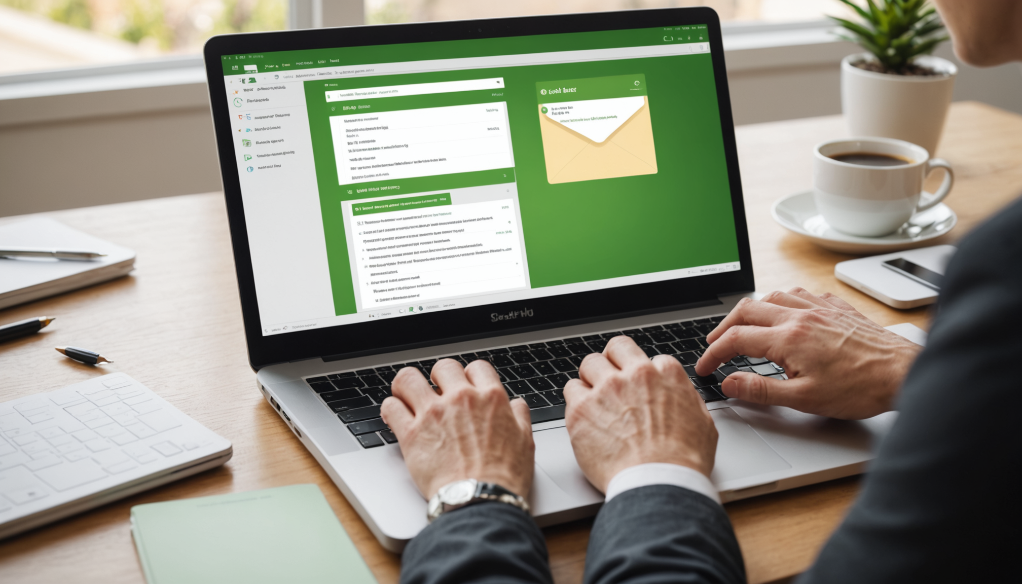 Laptop showing email inbox with successful message delivery highlighted, demonstrating improved email deliverability.