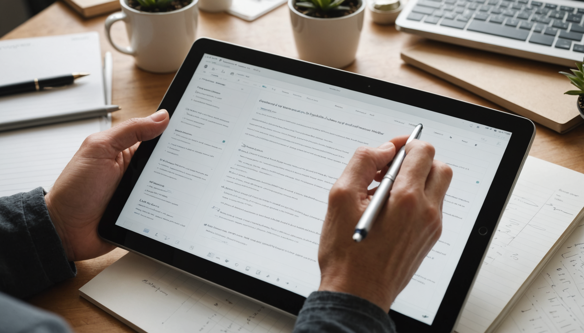Email outreach sequence management on tablet displaying inbox threads and personalized message research notes