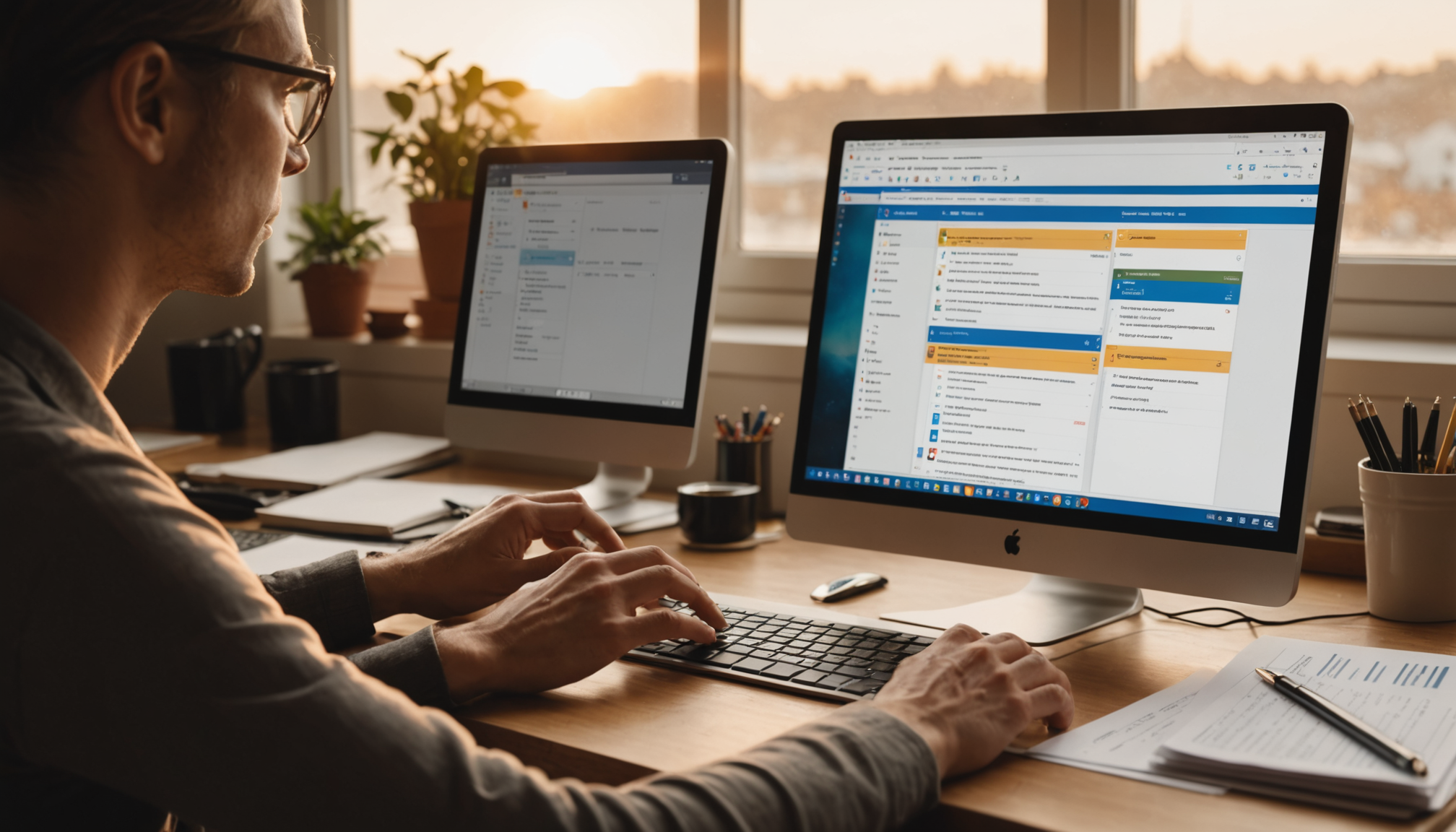 Automated onboarding workflow process displayed on a desktop monitor with email and calendar integrations