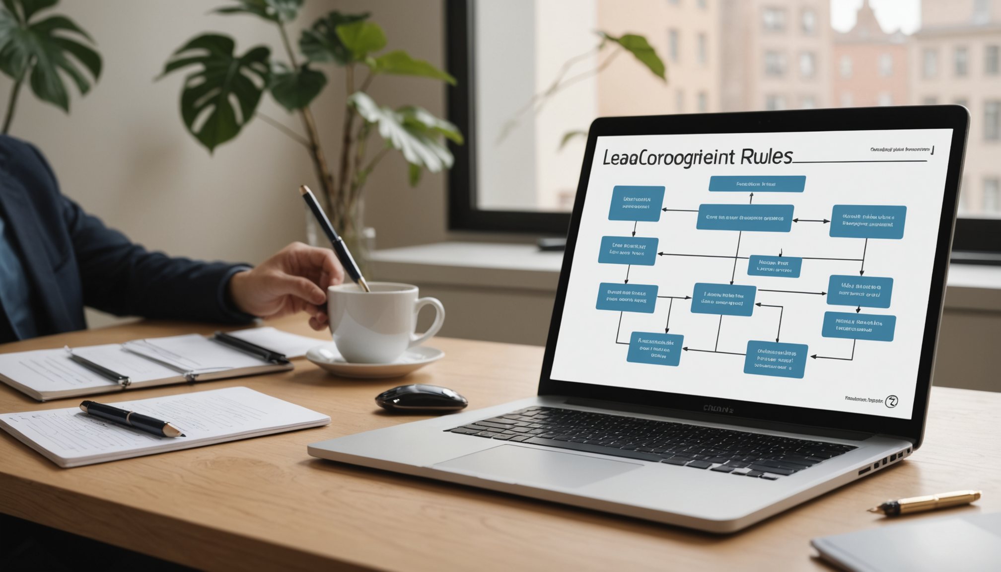Flowchart illustrating lead scoring model combining demographic and behavioral signals to rank sales prospects
