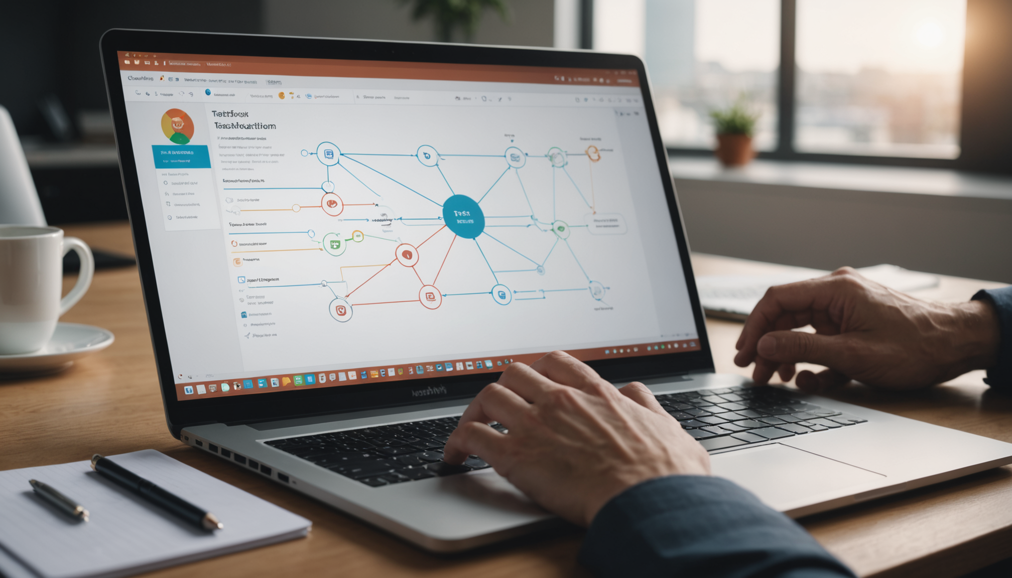 Workflow automation interface on laptop showing connected process tasks and automation steps for small business efficiency